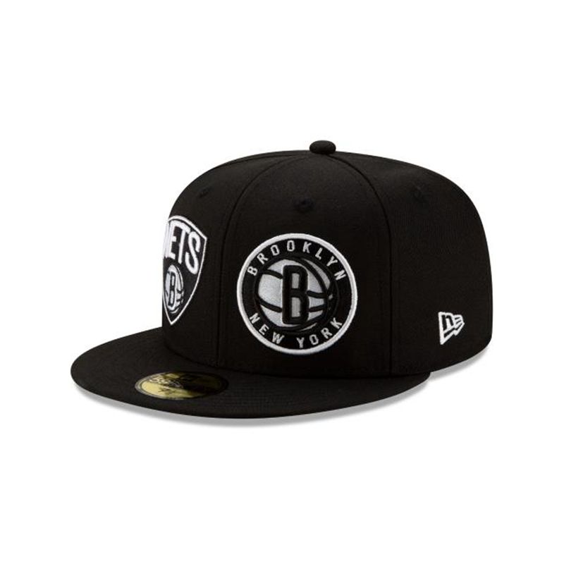 NBA Brooklyn Nets Double Hit 59Fifty Fitted (XJN1399) - Black New Era Caps